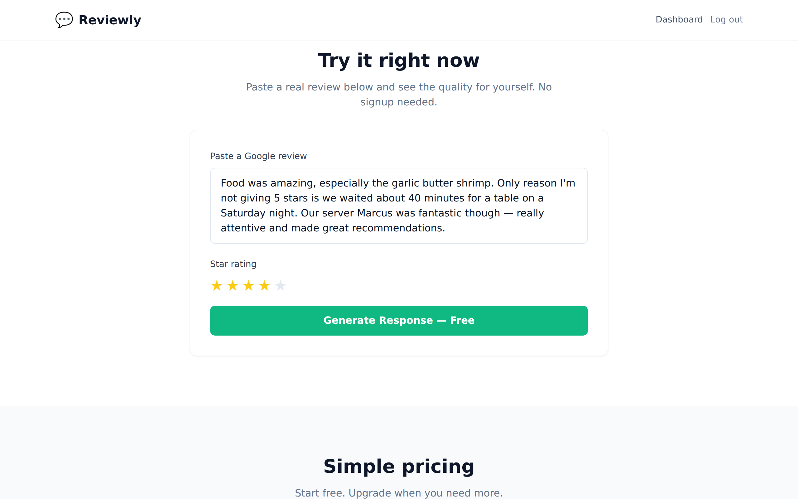 Review input and AI response output side by side - ai review response